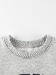 Sweat en maille gris classique avec doublure polaire chaude et col rond à bords-côtes