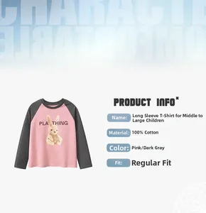 Détail du t-shirt à manches longues pour enfant en pur coton avec motif lapin et manches raglan