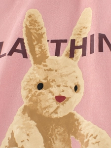 T-shirt rose à manches longues pour filles avec motif lapin réaliste et imprimé LA THIN