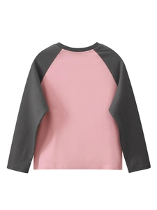 T-shirt raglan à manches longues en coton rose et gris pour filles, vue à plat