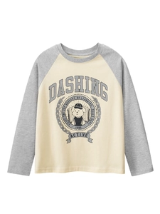 Kinder 100% Baumwolle Langarm T-Shirt Raglanärmel Farbblock Cartoon Hund Druck Top Für Jungen Mädchen Casual Schulhemd