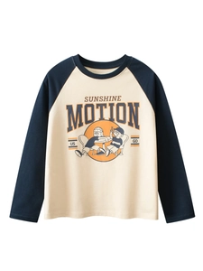 Kids 100% Combed Cotton Raglan Long Sleeve T-Shirt American Retro Cartoon Printed Casual Round Neck School Top For Boys Girls