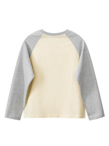 Langarm-Raglan-T-Shirt für Kinder in Beige und Grau mit bequemem Rundhalsausschnitt