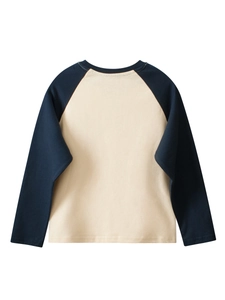 Raglan sleeve long sleeve t-shirt for kids in cream and navy blue color block design