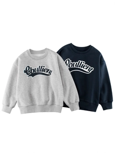 Kids Warm Fleece Lined Sweatshirt Round Neck Long Sleeve Letter Print Cotton Blend Pullover For Boys Girls Autumn Winter