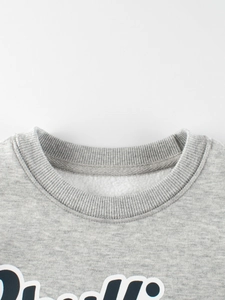 Children's grey crewneck sweatshirt with warm fleece lining and ribbed neckline detail