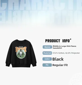 Detail view of black fleece sweatshirt with lantern print and cotton polyester blend fabric