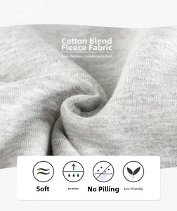 Macro shot of grey cotton-blend fleece fabric showing soft texture and pilling resistance