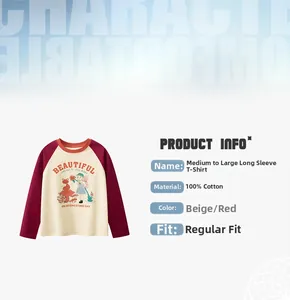 Detail of 100% cotton kids' long sleeve t-shirt with cartoon fox and girl graphic