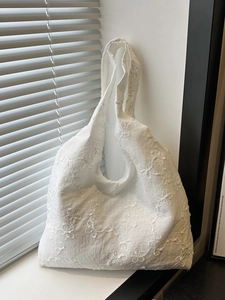 Women Canvas Tote Bag Floral Lace Embroidery Large Capacity Shoulder Underarm Purse Korean Style Casual Summer