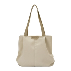 Sac fourre-tout beige minimaliste avec anses kaki et écusson BUDABO sur fond blanc