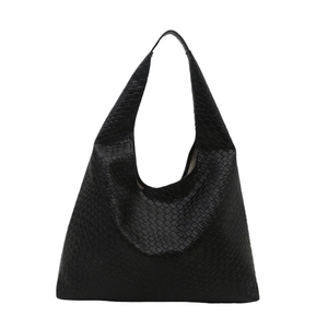 Retro black woven leather tote bag with large intrecciato design and spacious hobo silhouette