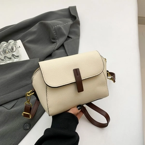 Chic cream lychee pattern leather crossbody bag with brown buckle and gold hardware