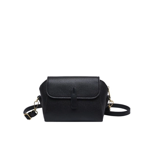 Classic black litchi pattern crossbody bag with gold hardware on white background