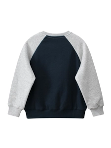 Kids navy and grey raglan long sleeve pullover sweatshirt with ribbed cuffs
