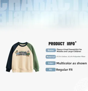 Detail view of cotton-polyester fleece sweatshirt with autumn bear print and raglan sleeves