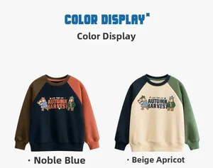 Detail of color-block polar fleece sweatshirts for kids with cartoon bear prints