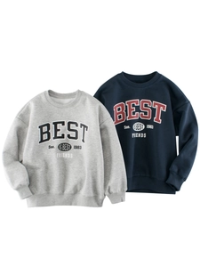 Sudadera para Niños Forro de Felpa Estilo Retro Americano Letra Best Friends Estampado Cuello Redondo Pulóver Manga Larga Casual Tops