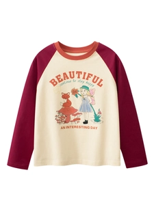Girls Long Sleeve T Shirt Combed Cotton Raglan Contrast Color Cartoon Graphic Print Round Neck Casual Top