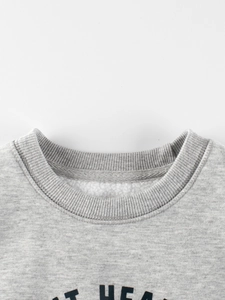Kids grey crewneck sweatshirt with warm fleece lining and ribbed neckline detail
