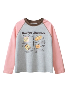 T-shirt Da Ragazza A Maniche Lunghe In Cotone Raglan Color Block Con Stampa Orso Cartone Animato Top Casual