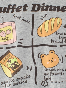 Maglia grigia a maniche raglan per bambine con illustrazioni di cibo a cartoni