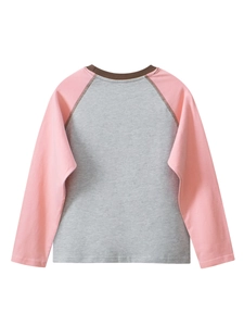 T-shirt a maniche lunghe raglan per bambini con maniche rosa e corpo grigio