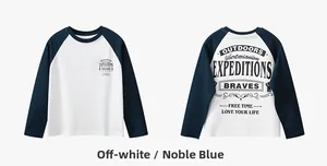 Boys' long-sleeved raglan T-shirt in off-white and noble blue with retro letter prints