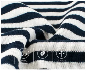 Macro detail of breathable striped knit fabric featuring soft skin-friendly texture