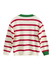 Jersey de rayas rojas y blancas para niña con puños y cuello verde en contraste