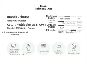 Detailed fabric specification chart for 100% cotton striped children sweater
