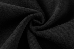 Macro shot of high-quality black knitted cotton fabric with a soft textured finish