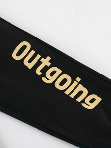 Kids black cotton jogger pants with gold Outgoing print and elastic ankle cuffs