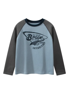 T-Shirt À Manches Longues Pour Garçons En Coton Raglan Col Rond Décontracté Imprimé Lettres Hauts Pour Adolescents