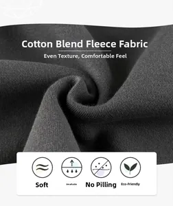 Close-up of thick grey cotton blend fleece fabric showing soft texture and quality