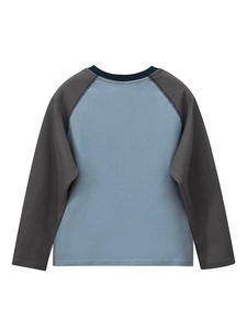 T-shirt à manches raglan pour garçons avec blocs de couleurs bleu clair, gris et marine