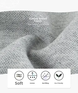 Detail of grey cotton blend fabric showing soft, breathable texture and quality knit