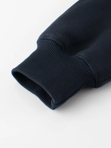 Kids navy blue fleece sweatshirt with elastic ribbed cuffs for comfort and warmth