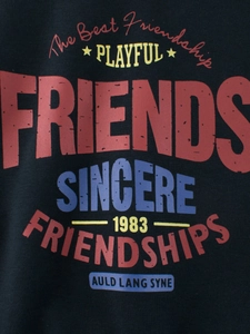 Kids black fleece sweatshirt featuring a vintage 1983 Friends graphic print on cotton