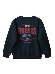Kids black fleece sweatshirt with vintage colorful FRIENDS lettering and ribbed cuffs