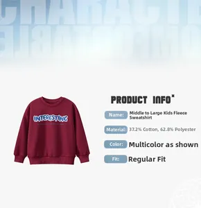 Detailed size chart and specs for kids maroon fleece sweatshirt with Interesting print