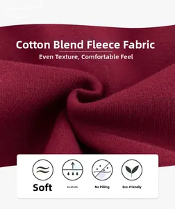 Detail of dark burgundy fleece-lined cotton blend fabric with soft knit texture