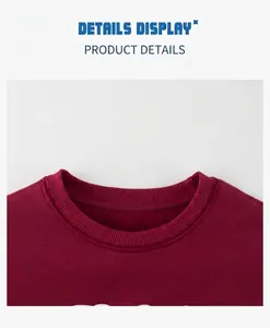 Detail view of burgundy sweatshirt crewneck with ribbed collar and warm fleece lining