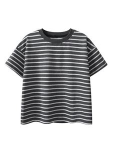 Παιδικό Ριγέ T-Shirt με Κοντό Μανίκι από Καθαρό Βαμβάκι Καλοκαιρινό Casual Top για Αγόρια και Κορίτσια Γκρι Λευκό Μόδα Παιδικά Ρούχα