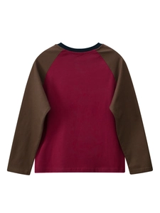 T-shirt à manches longues raglan pour enfants en bordeaux et marron avec col rond côtelé