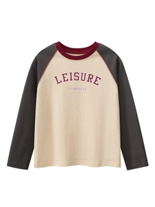 T-shirt à manches raglan pour enfants avec blocs de couleurs et imprimé LEISURE ENJOYMENT