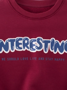 Kids burgundy crewneck sweatshirt with fleece lining and Interesting letter print