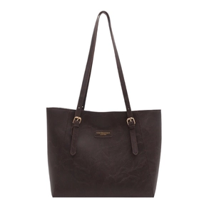 Grand sac cabas marron foncé avec texture cuir et boucles métalliques dorées pour femmes