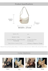 Detailed view of large PU leather hobo bag dimensions and four available color options