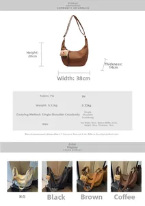 Detailed size specifications and color selection for this large crescent dumpling bag